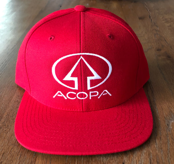 Red Acopa Hat with White Embroidered Logo